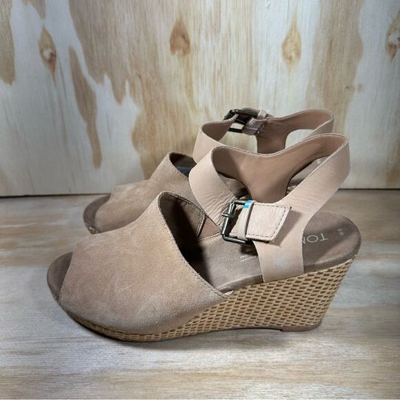 Toms Suede Tan Wedge Sandals Women’s Size 9 - Picture 1 of 9